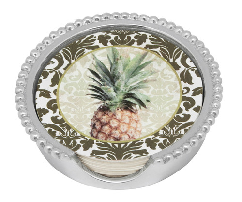 Pineapple Beaded Coaster Set (12 Coasters & Coaster Holder) by Mariposa - Special Order