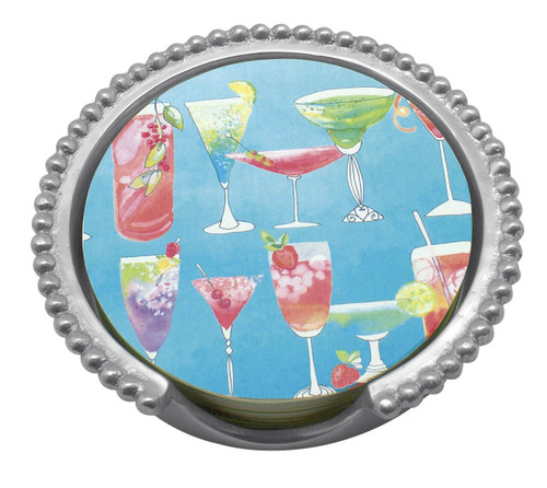 Blue Cocktail Beaded Coaster Set (12 Coasters & Coaster Holder) by Mariposa