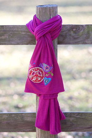 Pink Jersey Scarf with Peace Sign and Bird