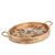 Laser Leaf Mango Wood with Metal Inlay 25" Oval Tray with Gold-tone Handles by GG Collection