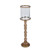 Small Mango Wood Carved Pillar Candleholder with Hammered Glass Hurricane - GG Collection