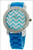Aqua Large Face Chevron Print Standard Jelly Watch