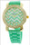 Chevron Print Jelly Watches: Mint Green (Gold) Large Face Chevron Pr