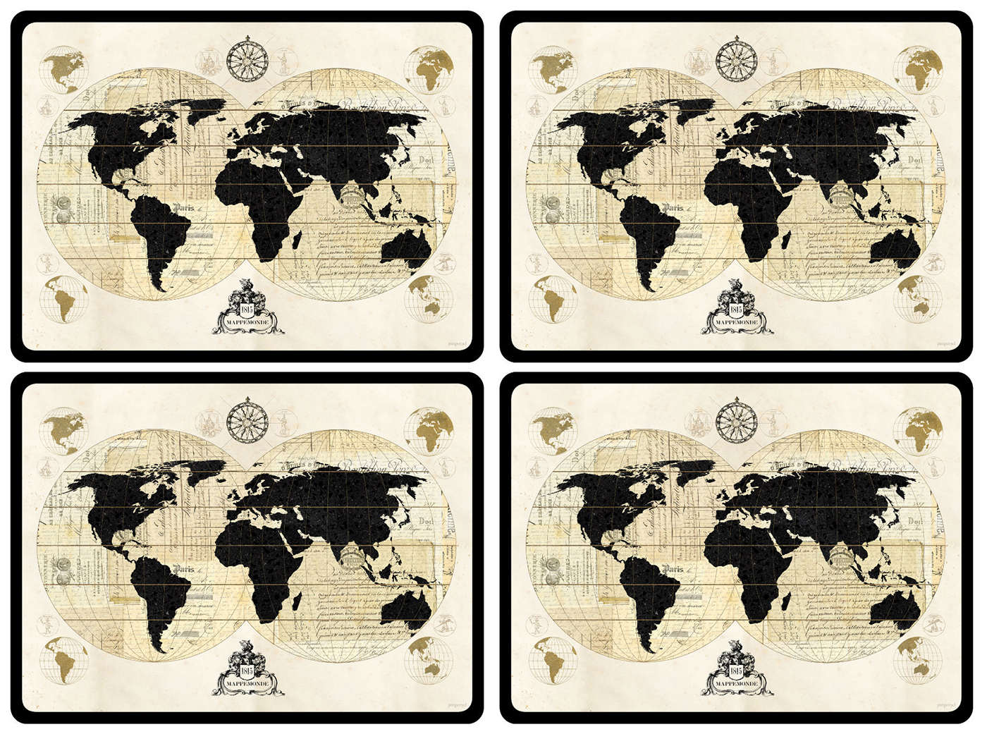 Pimpernel (Portmeirion Group USA, Inc.) Set of 4 Vintage World Map