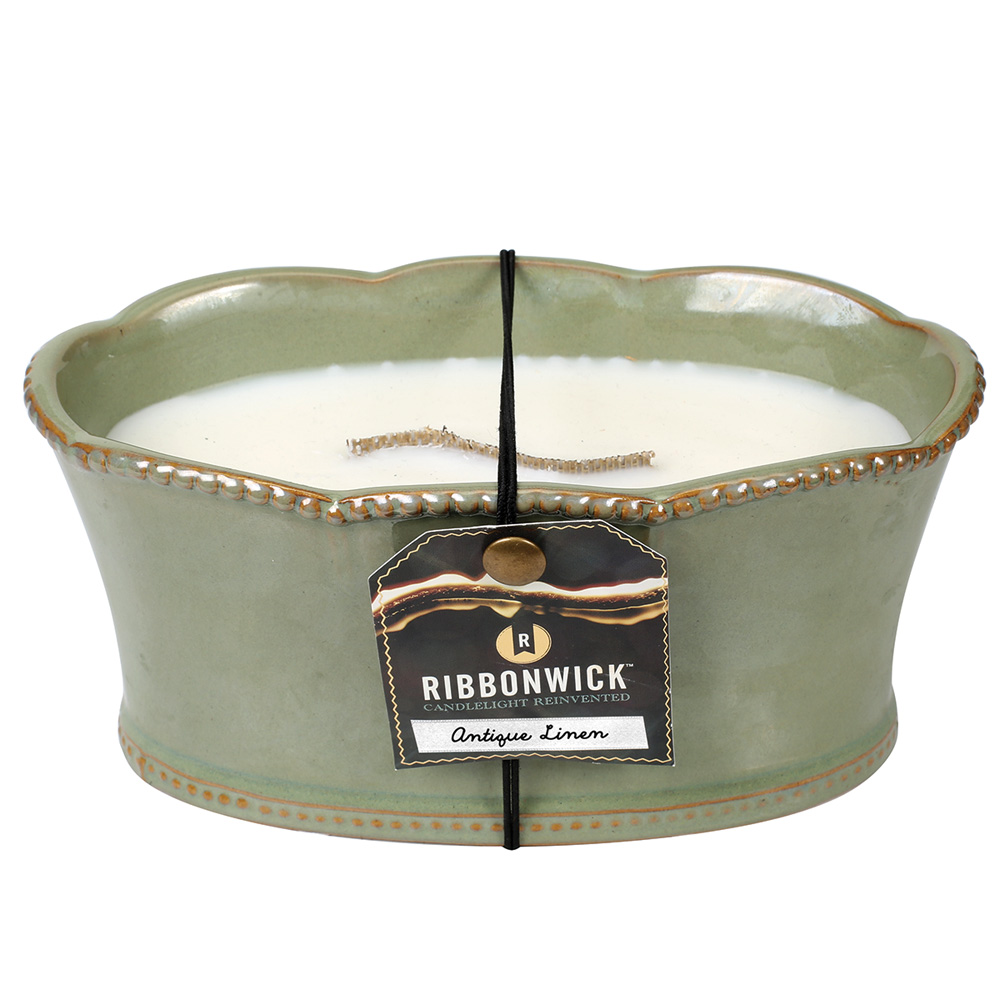 RibbonWick Antique Linen Medium Oval Premium RibbonWick CandleThe Lamp