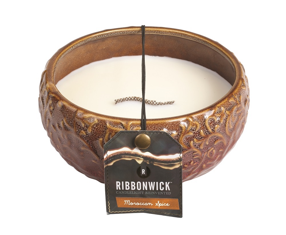 RibbonWick *Moroccan Spice Small Round Premium RibbonWick CandleThe Lamp Stand
