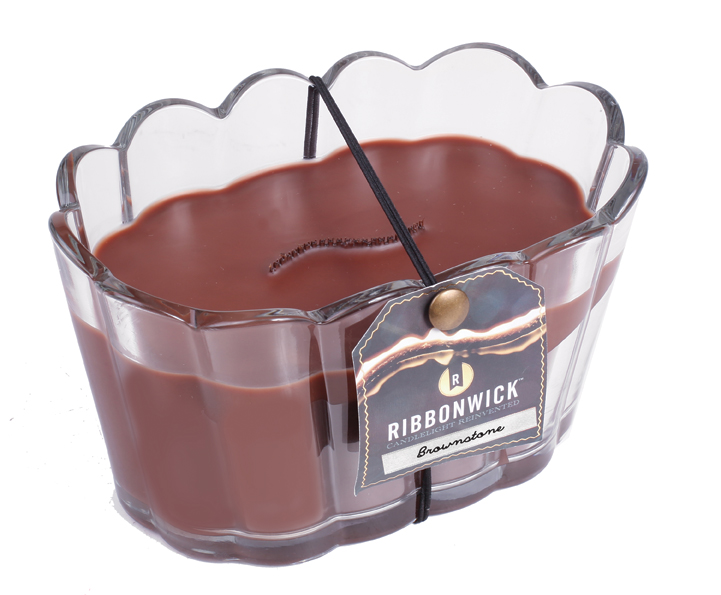 RibbonWick Brownstone Scalloped Glass RibbonWick CandleThe Lamp Stand