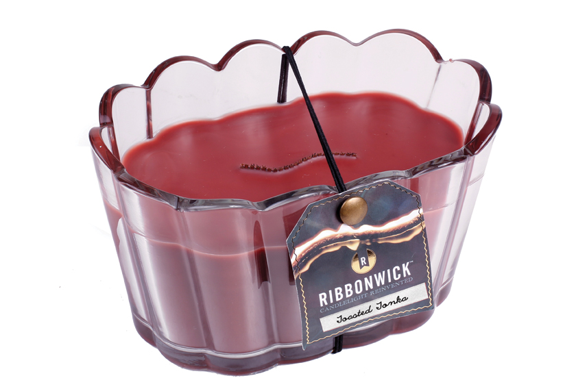 RibbonWick Toasted Tonka Scalloped Glass RibbonWick CandleThe Lamp Stand