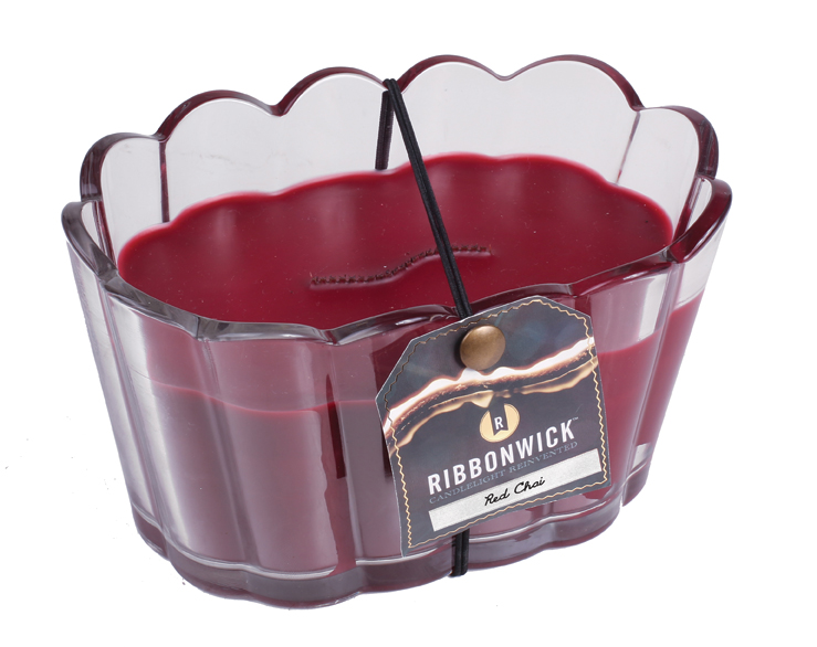 RibbonWick Red Chai Scalloped Glass RibbonWick CandleThe Lamp Stand