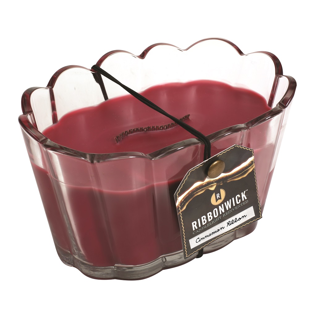 RibbonWick *Cinnamon Ribbon Scalloped Glass RibbonWick CandleThe Lamp