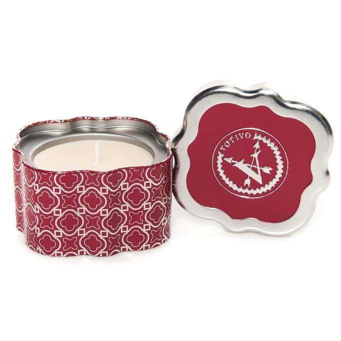 Votivo Candles Red Currant Holiday Quatrefoil Tin Votivo CandleThe