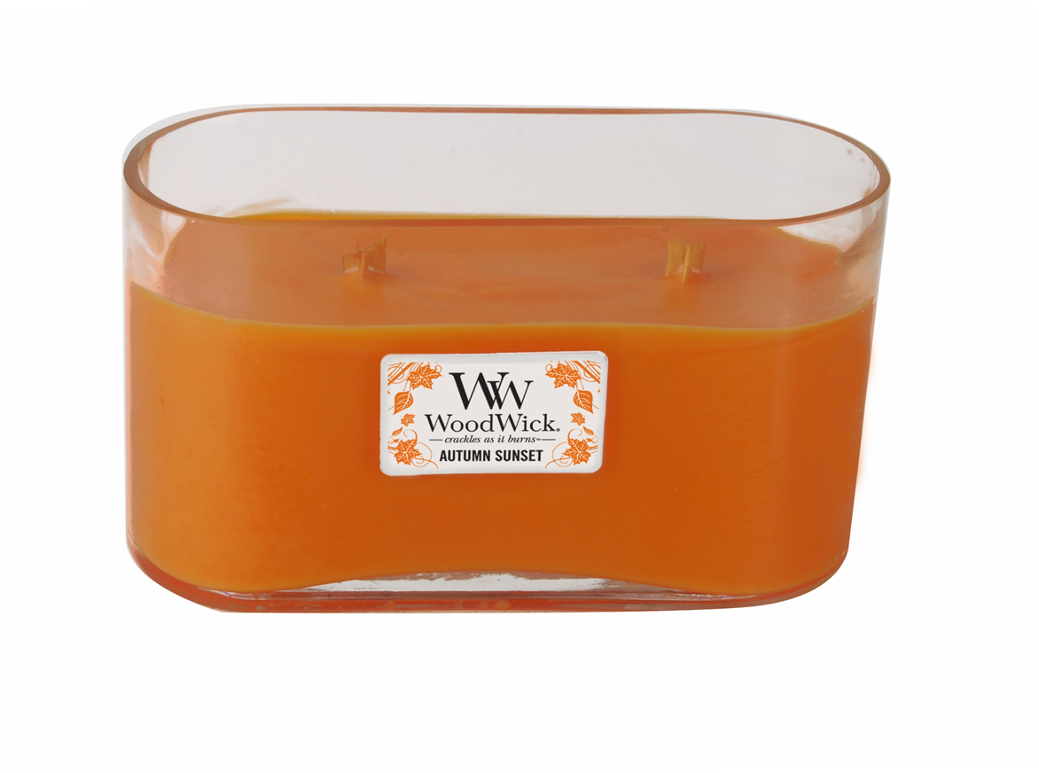 WoodWick *Autumn Sunset Medium Oval WoodWick Lux Glass CandleThe Lamp Stand