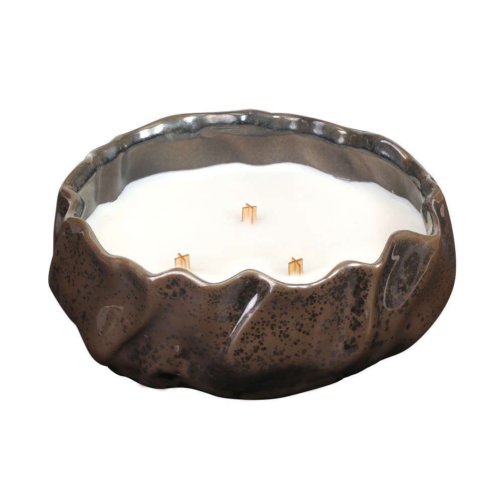 WoodWick Cinnamon Chai Rippled Sienna Round WoodWick CandleThe Lamp Stand