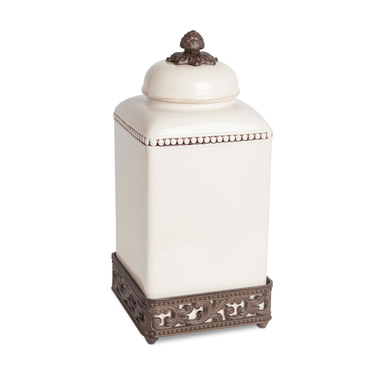 Gerson Cream Ceramic Utensil Holder with Acanthus Leaf Metal Base 