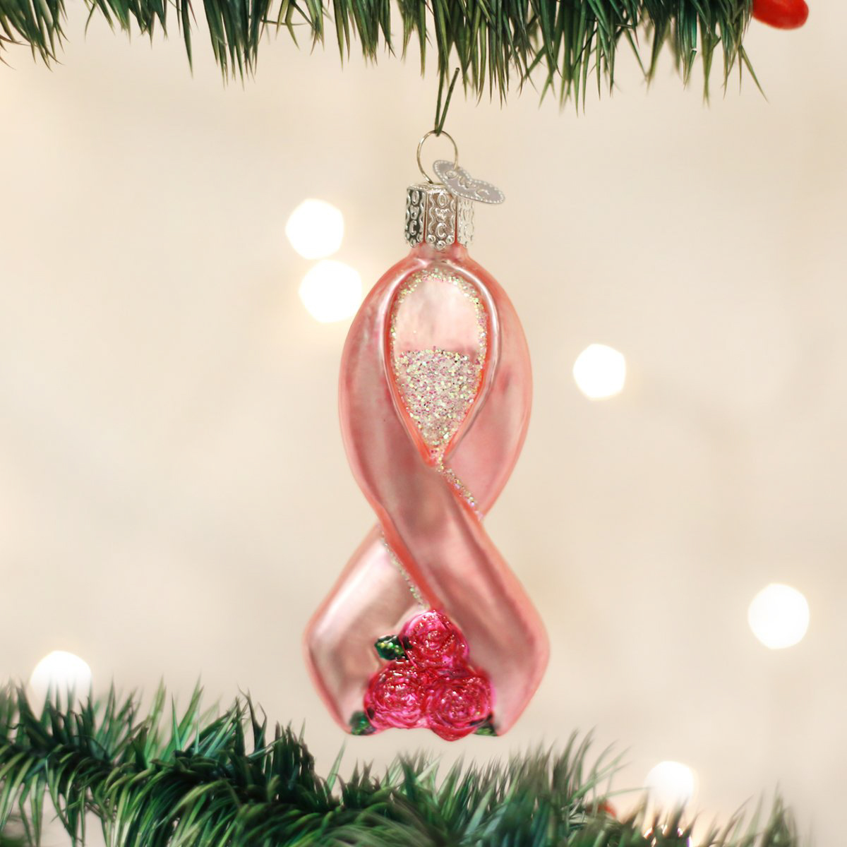 Pink Ribbon Xmas Old World Christmas Pink Ribbon With Roses