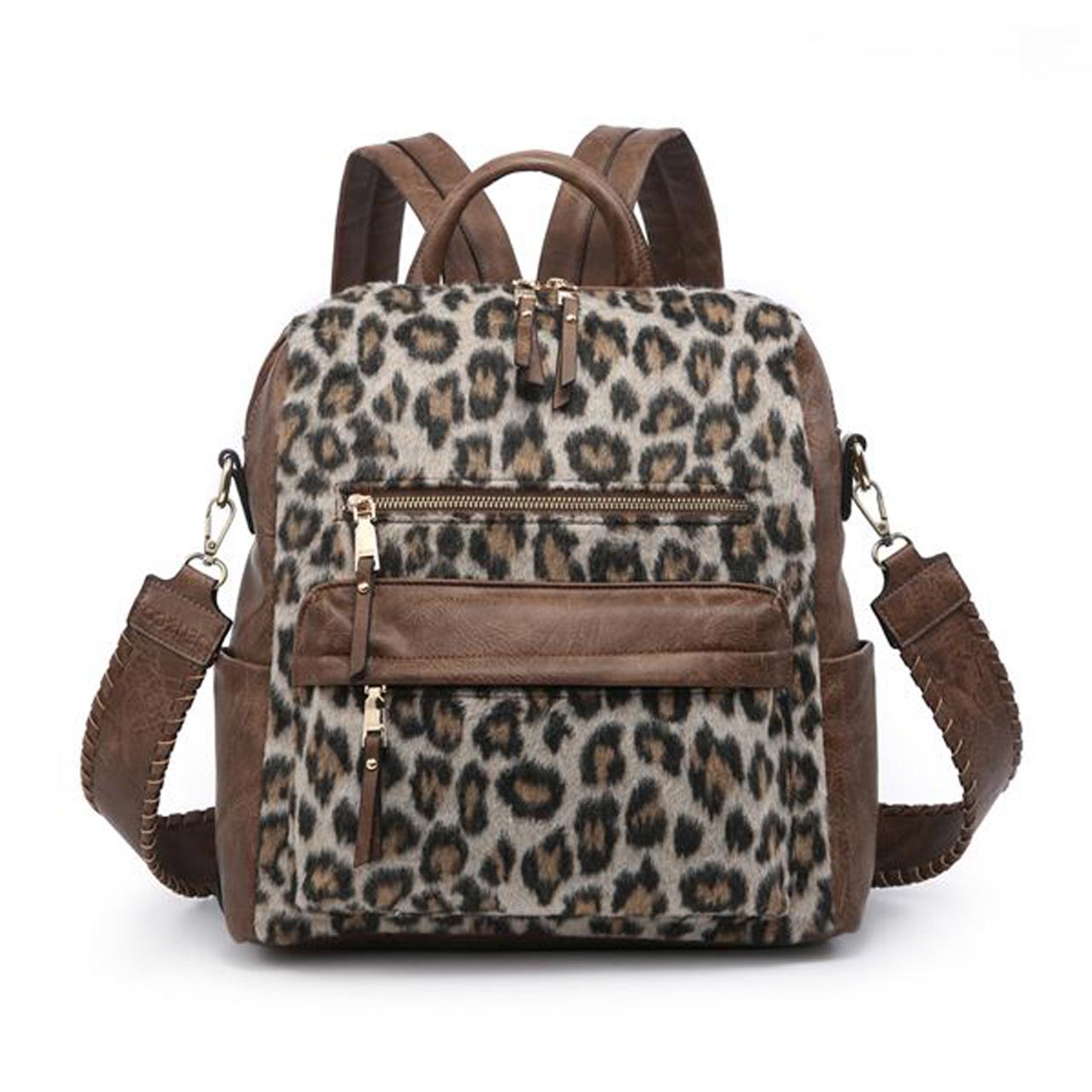 Jen & Co. Convertible Backpack With Guitar Strap In Cheetah-Khaki/Brown