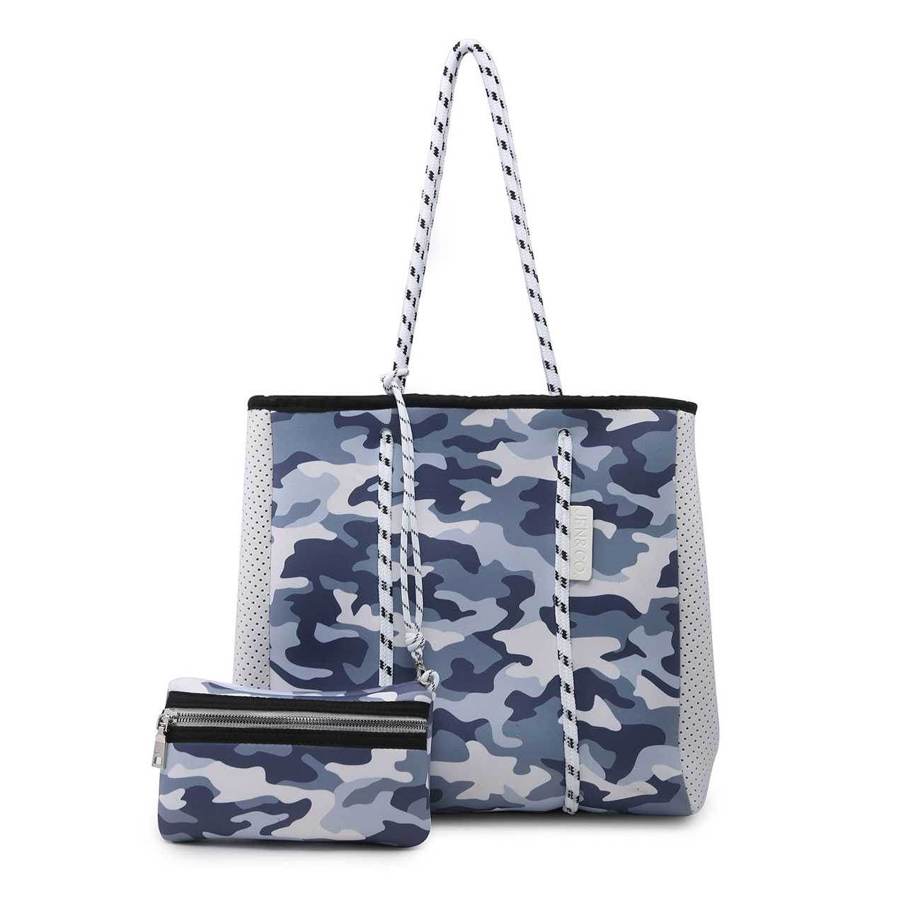 Jen Co. Multifunctional Neoprene Tote In Camo Grey