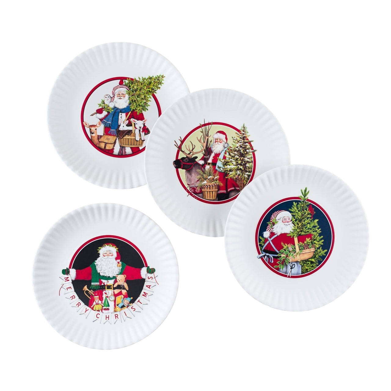 One Hundred 80 Degrees Set of 4 Assorted Santa "Paper Plate Look