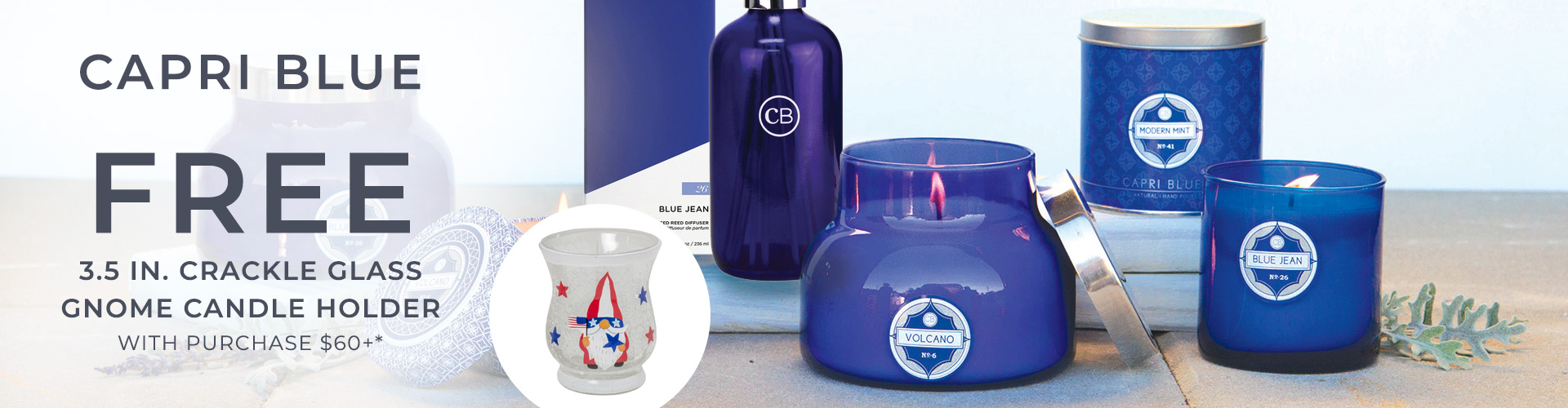 Capri Blue - FREE 3.5 In. Crackle Glass Gnome Candle Holder with purchase of $60+