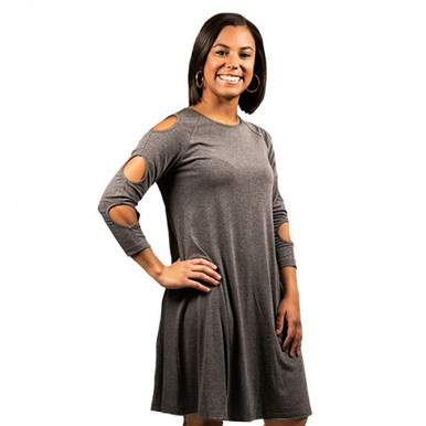 grey cold shoulder dress Anala Cold Shoulder Mini Dress in Flint Gray