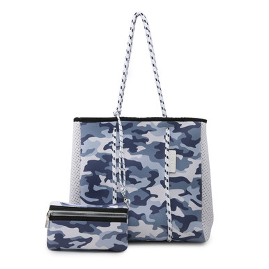 Neoprene Tote Bag Grey Camo w/ Stripes