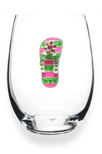 https://cdn11.bigcommerce.com/s-6zwhmb4rdr/products/72093/images/192345/the-lamp-stand-the-queens-jewels-pink-and-green-stripe-flip-flop-jeweled-stemless-wine-glass-0300-014-200-1__98575.1636613622.386.513.jpg?c=1