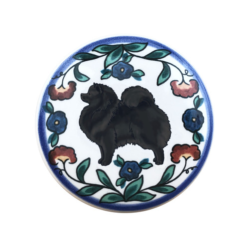 Black Pomeranian wine stopper, handmade by Shepherd's Grove Studio, CA.