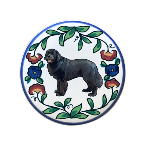 Black Newfoundland Dog wine stopper, handmade by Shepherd's Grove Studio, CA.