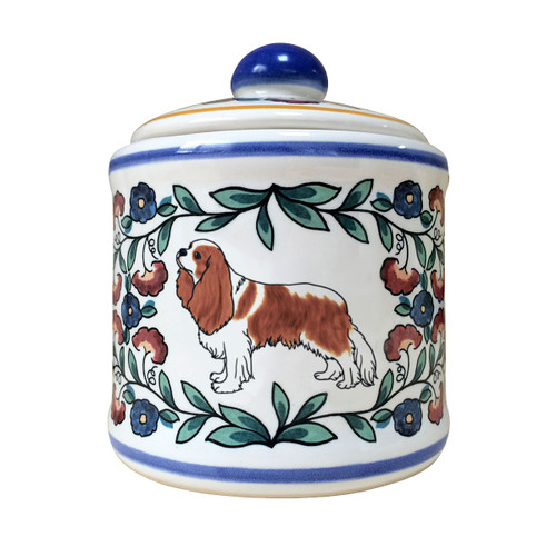 Blenheim Cavalier King Charles Spaniel sugar bowl, handmade by shepherds-grove.com.