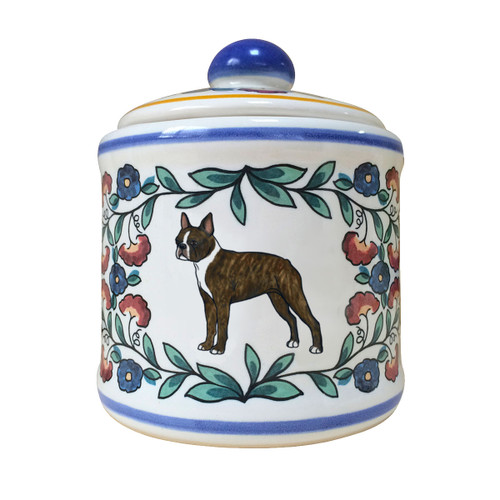 Handmade brown brindle Boston Terrier sugar bowl by shepherds-grove.com