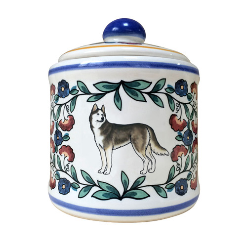 Black and white Siberian Husky sugar bowl by shepherds-grove.com - side view