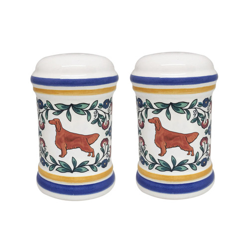 Irish Setter salt and pepper shakers with floral pattern, handmade