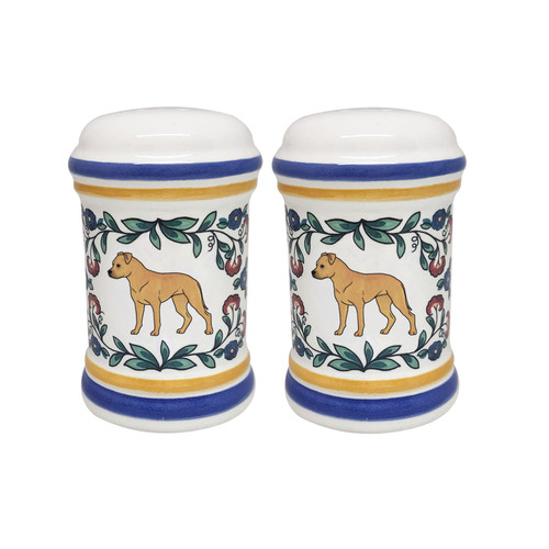 Tan Staffordshire Terrier salt and pepper shaker set - handmade by shepherds-grove.com