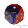 Gemini d6 - Blue and red with gold spots