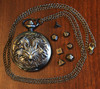 Mini Bronze Metal DnD Dice Set in Pocket Watch Case - Dragons