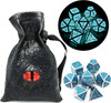 Glow In The Dark Silver Metal DnD Dice Set - Blue