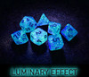 Light Green Borealis dice set with luminary effect