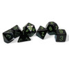 Dice set - Opaque black with green numbers