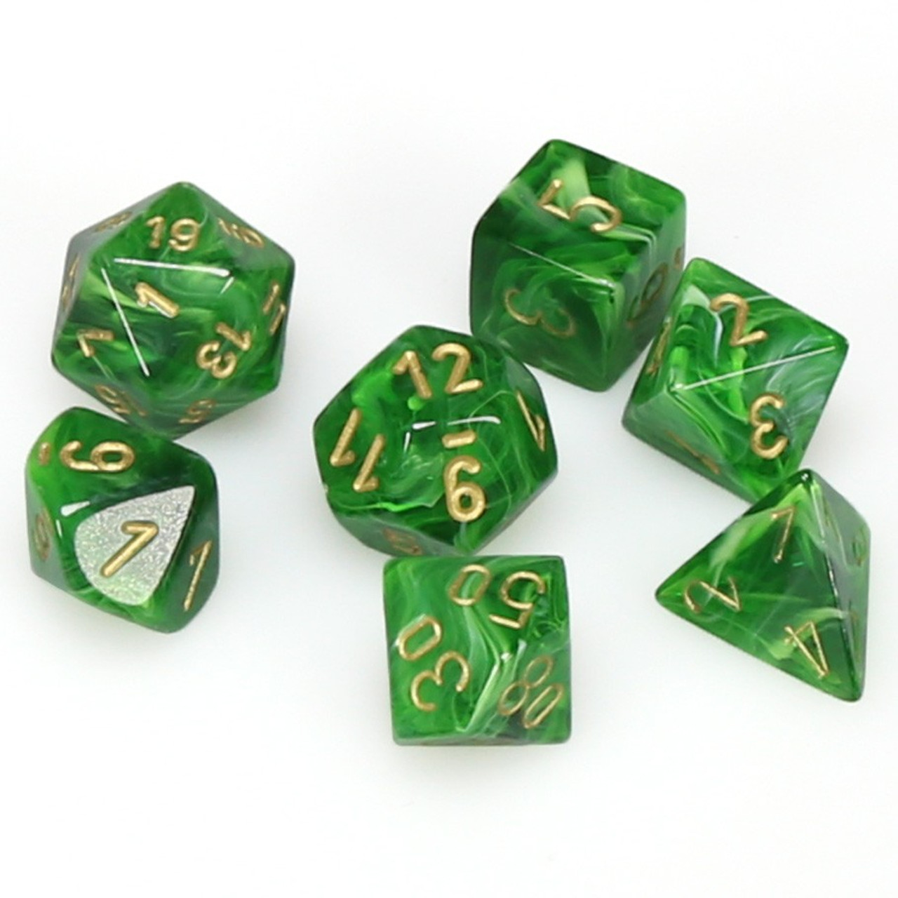 7 Die Dice Polyhedral Set Chessex Vortex Bright Green With Black for sale online 