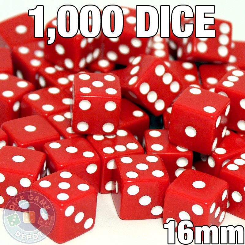Set of 1000 Opaque Red 6-sided Dice with White Spots | Dice Game Depot