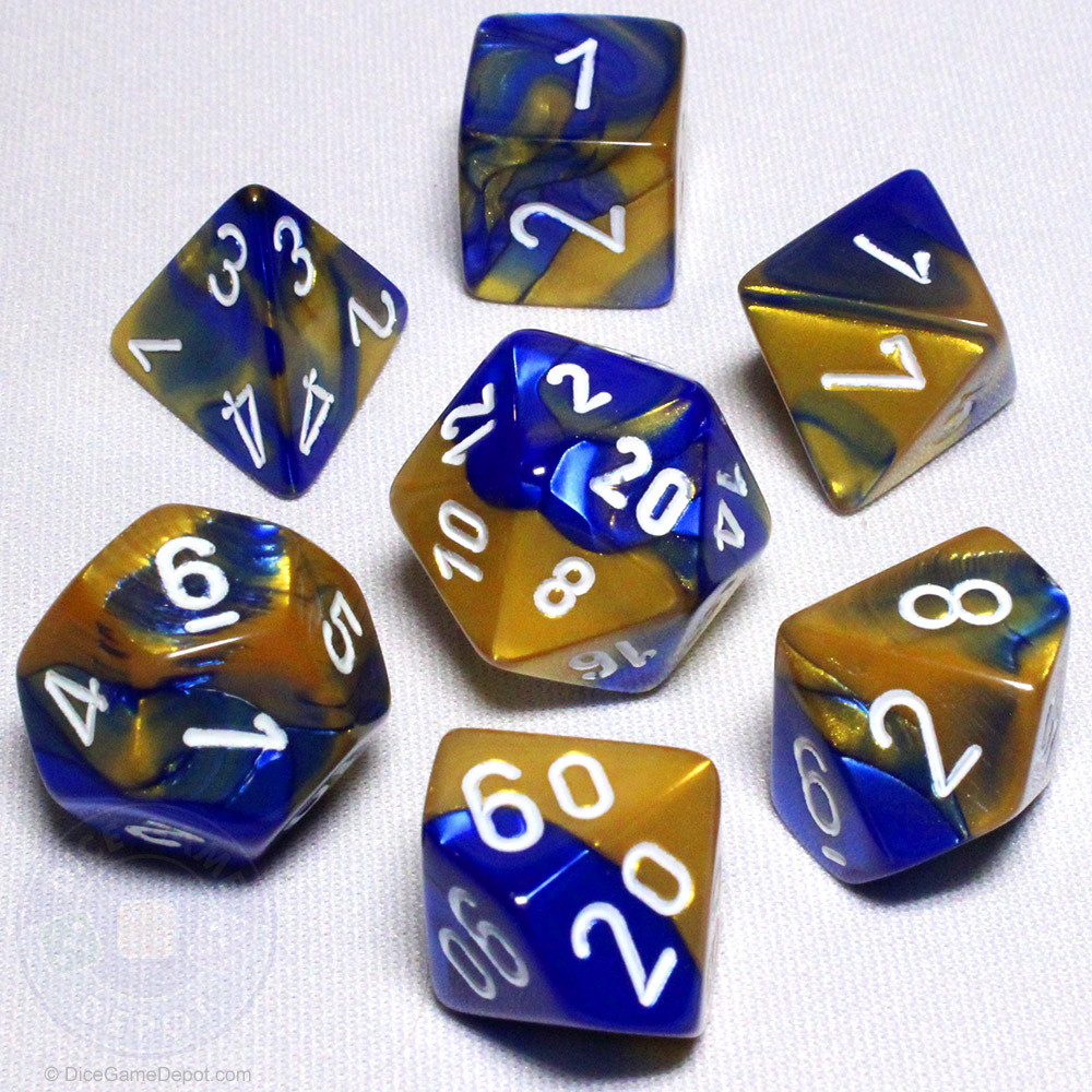 Blue and Gold Gemini DnD Dice Set | Dice Game Depot