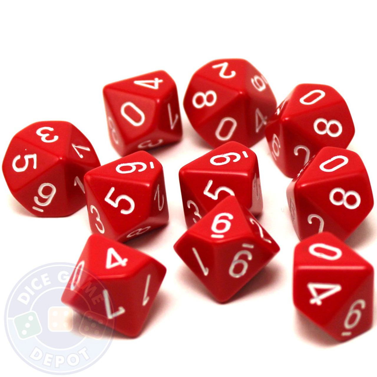 Chessex Opaque Polyhedral Würfel Set – 10-seitiger Würfel (d10) In Rot/Weiß