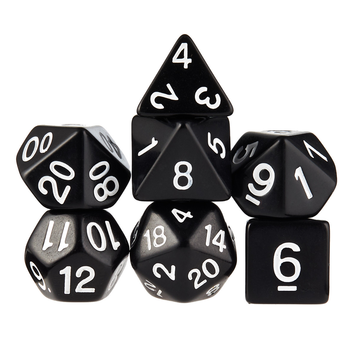 Solid Black Opaque Polyhedral DnD Dice Set Dice Game Depot