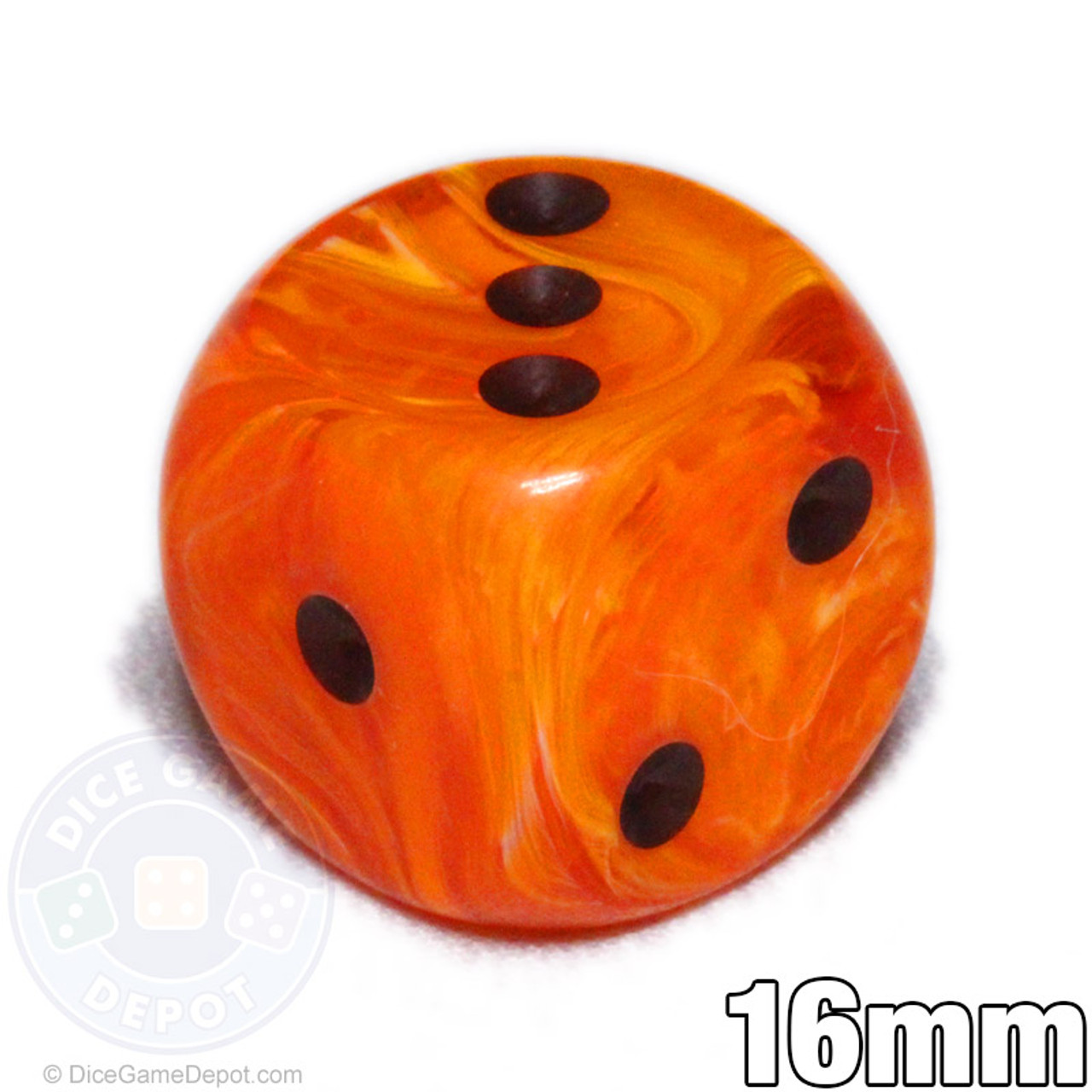 DICE 5 SIX-SIDED D6 STANDARD 16mm ORANGE POUCH BLACK WITH MULTI-COLOR PIPS