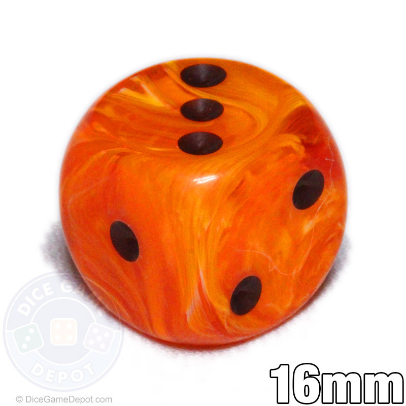 Orange Vortex 6-sided dice with black pips | Dice Game Depot