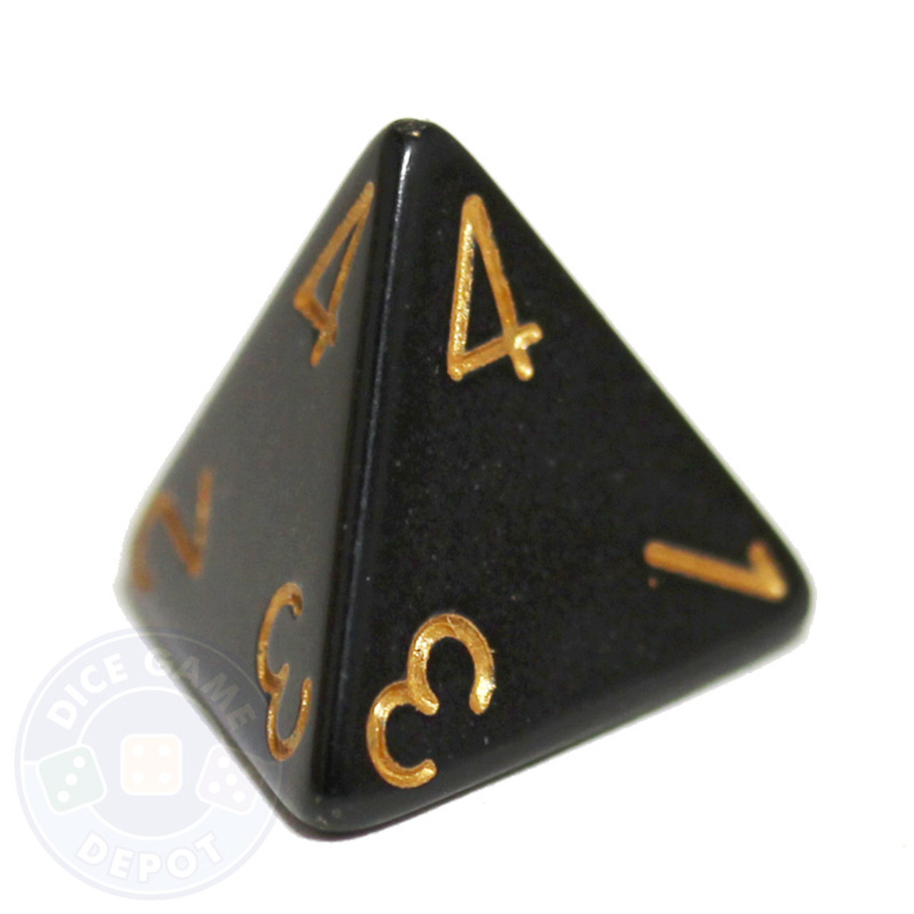 D4 Opaque Dice Black w/Gold #s (x One)