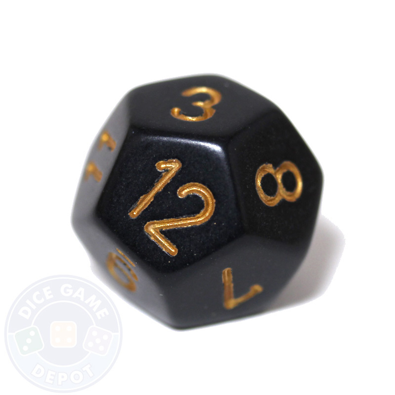 Opaque Black 12-Sided Dice (d12) with Gold Numbers | Dice