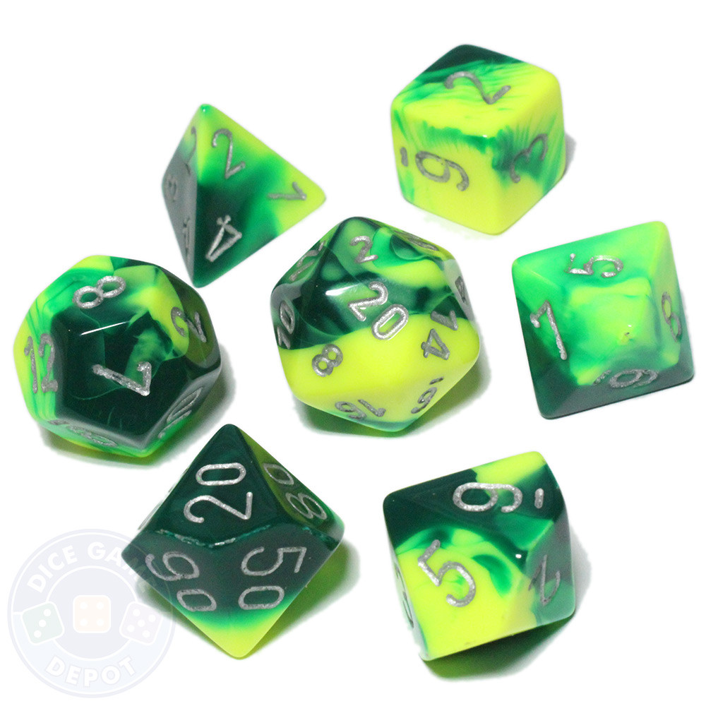 Green and Yellow Gemini DnD Dice Set | Dice Game Depot