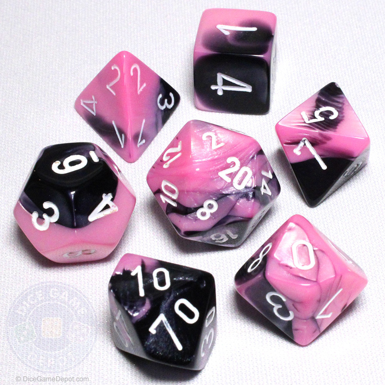 Gemini Polyhedral DnD Dice Set - Black and Pink