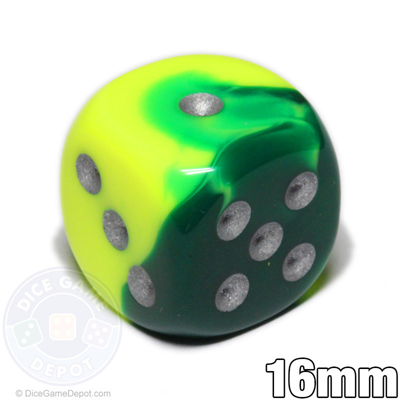 Green and Yellow Gemini 6-sided Dice for Sale | Dice Game Depot